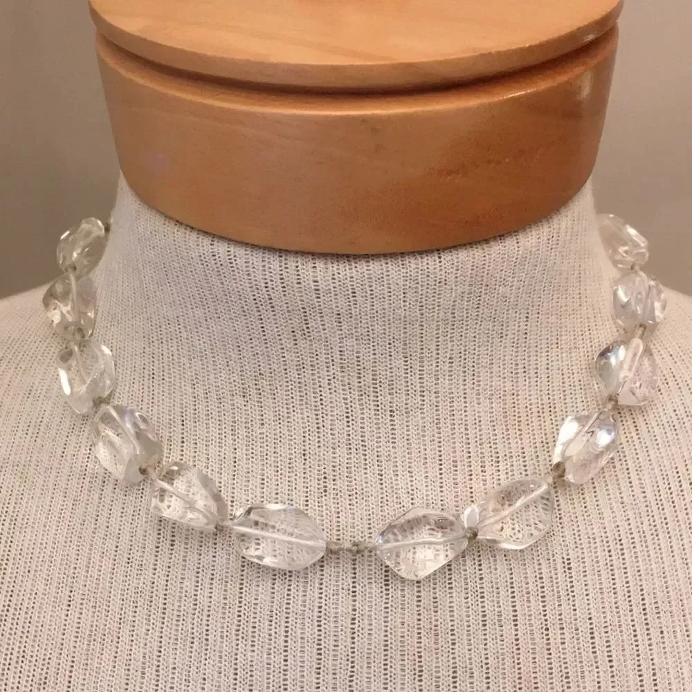 Polished Clear Quartz Gem Rock Necklace 17.75”